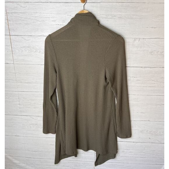 Knox Rose Cardigan Womens Size Large Olive Green Waffle Knit Open Lightweight - Picture 11 of 16